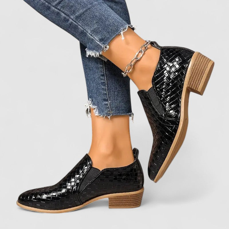 Damen loafers Kroko-Optik Blockabsatz