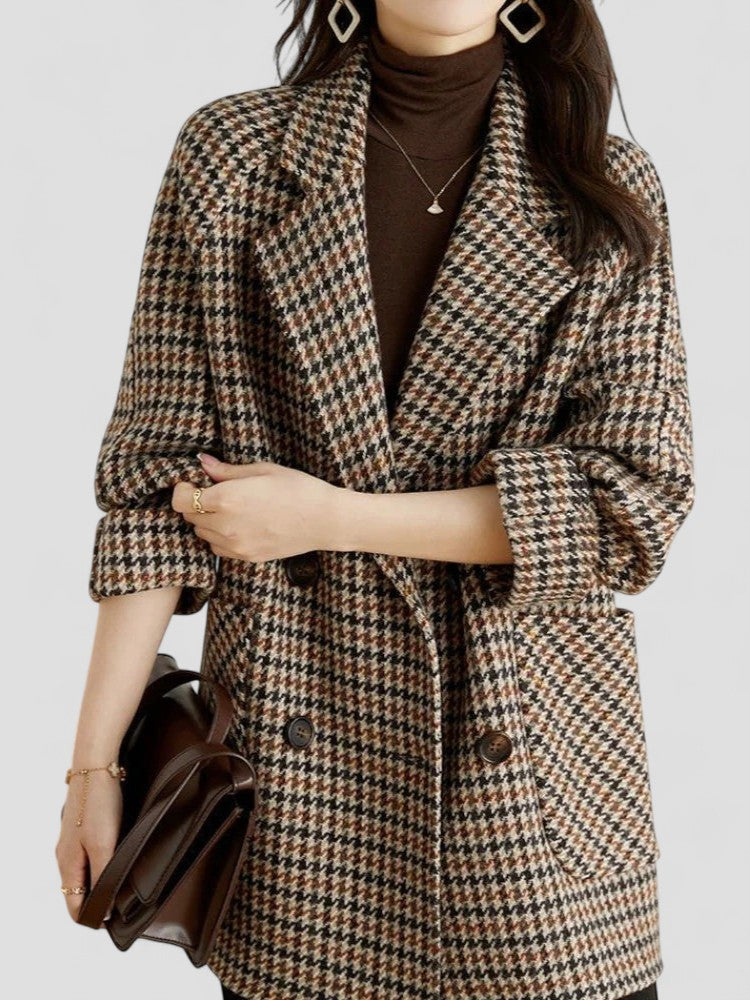 Oversize Wintermantel | Doppelknopf mit Karomuster