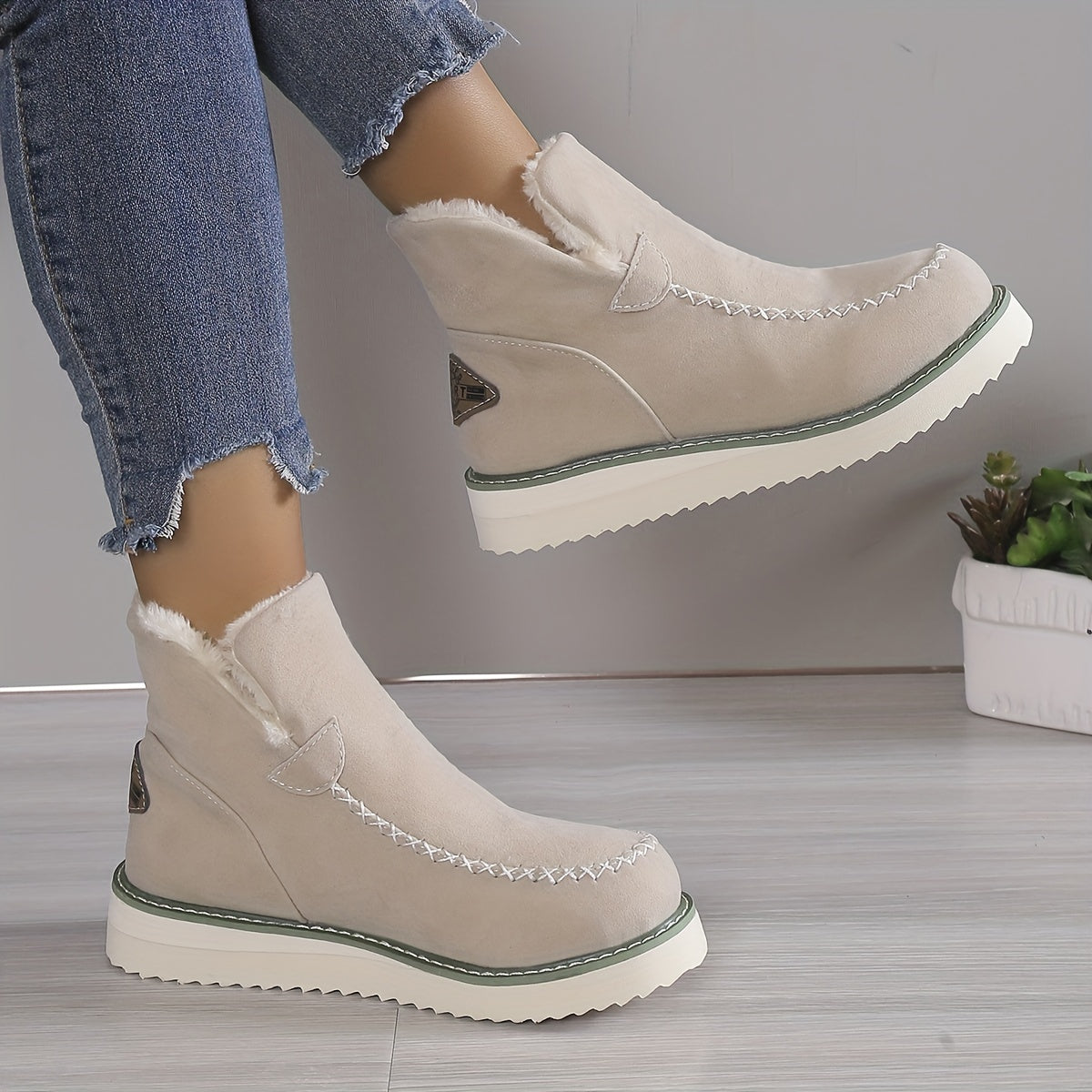 Plateau Stiefeletten Damen | Warm Gefüttert zum Reinschlüpfen