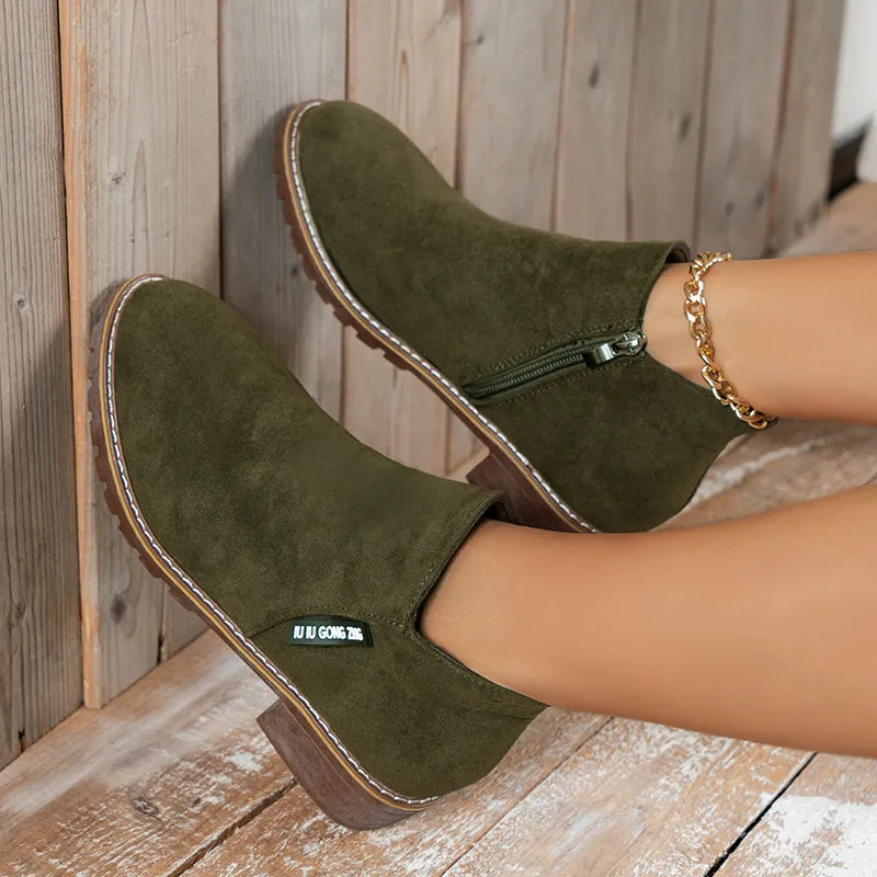 Winterstiefel Damen Mit Blockabsatz Seitlicher Reißverschluss Stiefeletten – Ansicht 7