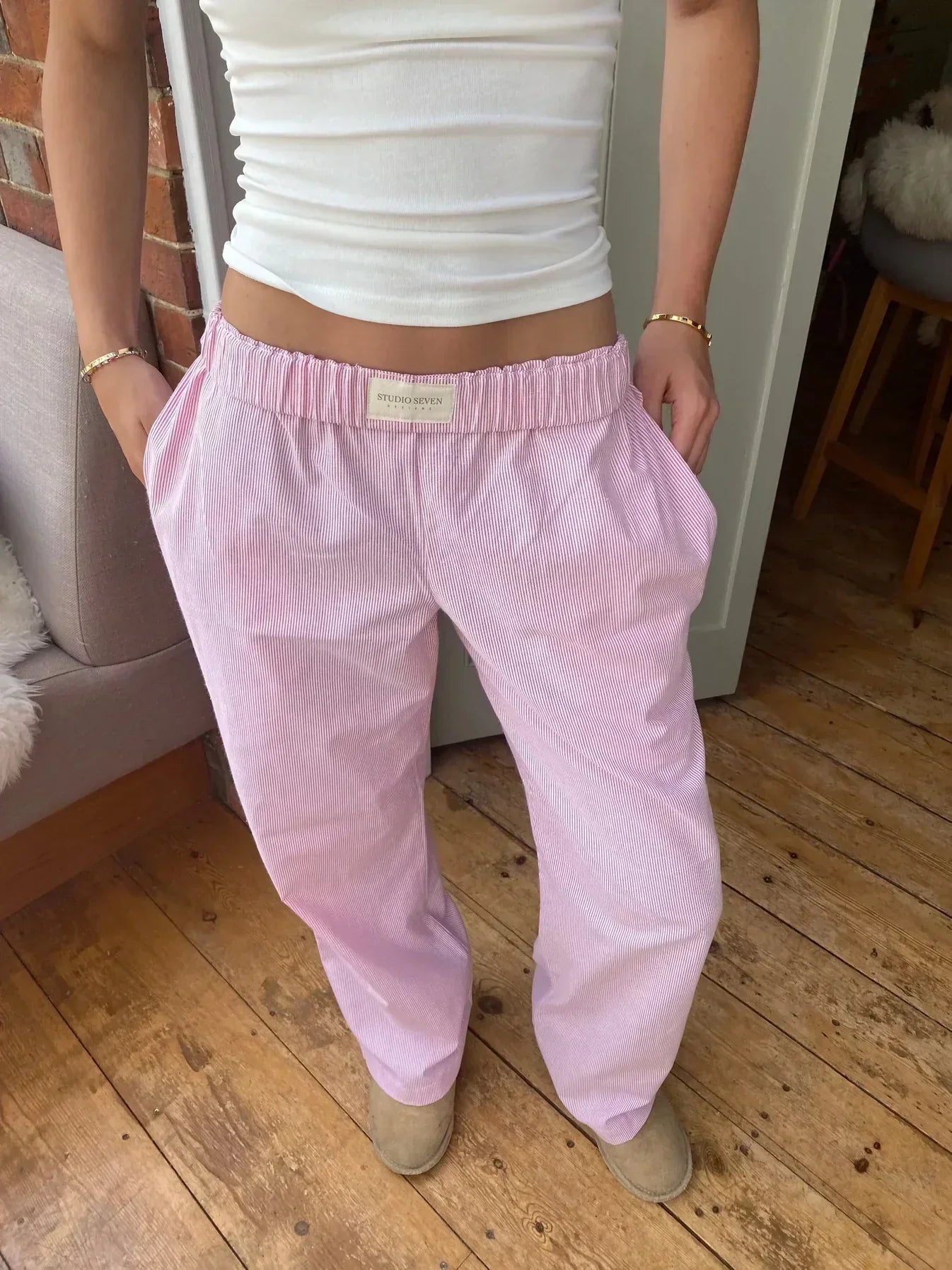 Loungehose Damen gestreift mit Elastikbund