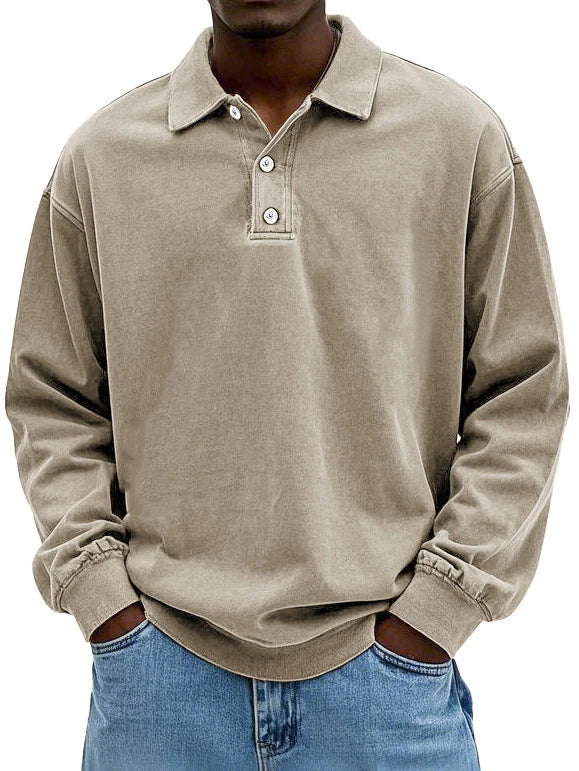 Langarm Polo Pullover | Klassischer Kragen mit Knopfleiste