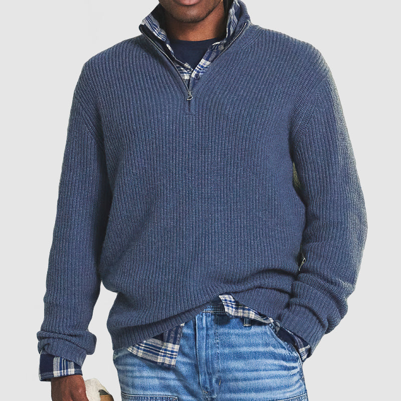 Strickpullover | Pullover Gerippter Mit Stehkragen Und Reißverschluss