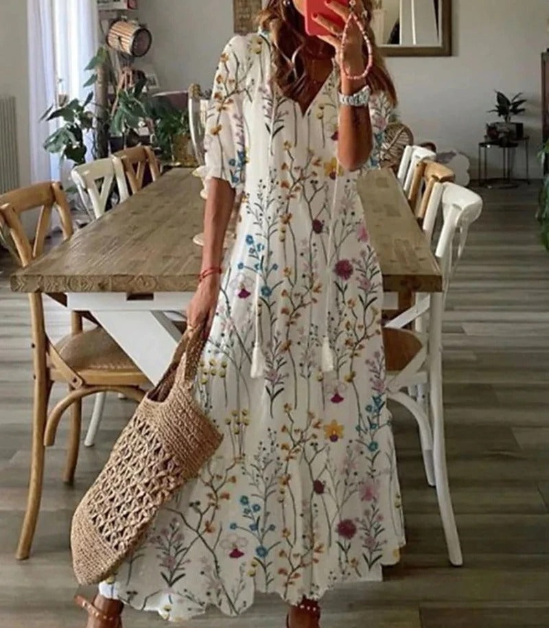 Damen Sommerkleider Blumenmuster V-Ausschnitt