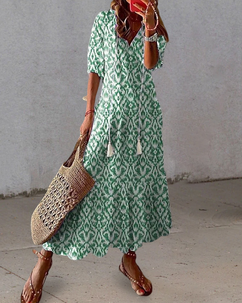 Langes Maxikleid Damen V-Ausschnitt Print