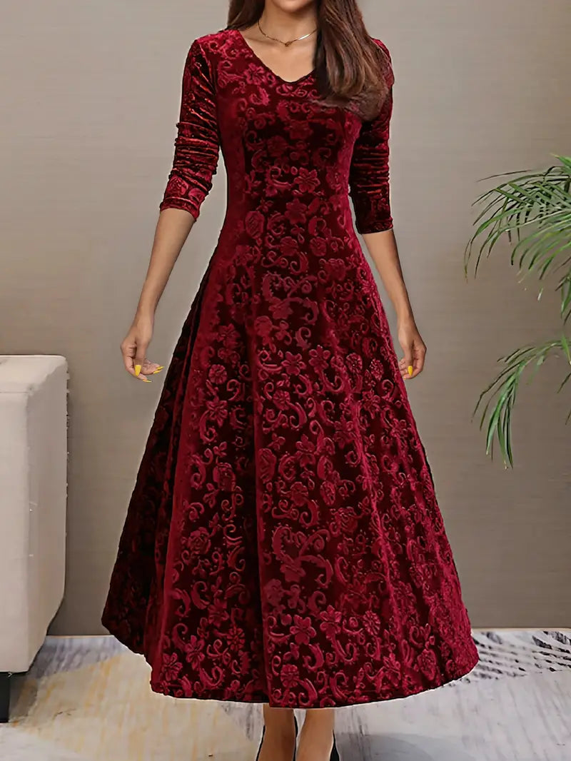 Abendkleid Damen langarm mit V-Ausschnitt