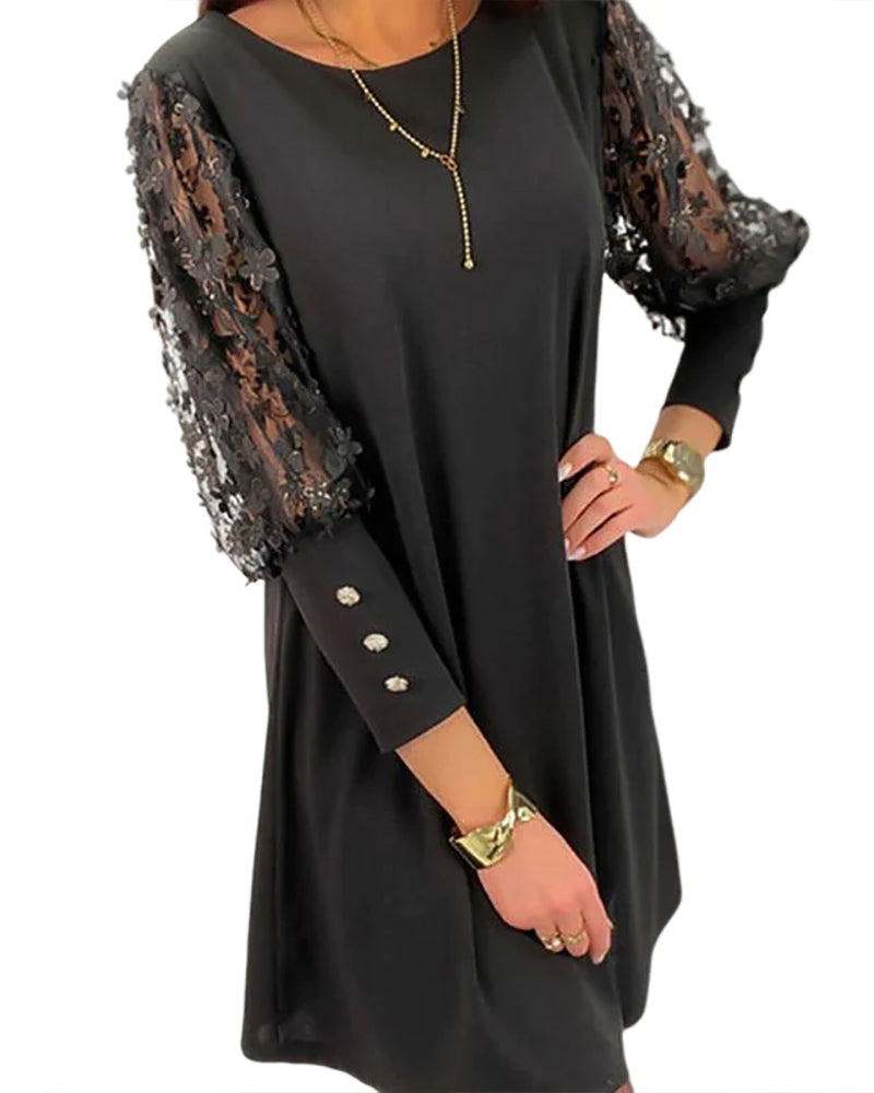 Damen Minikleid Festliches mit Spitzenärmeln – Ansicht 4