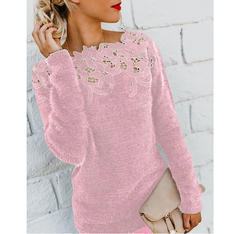 Pullover Mit Spitzenbesatz | Rundhalsausschnitt