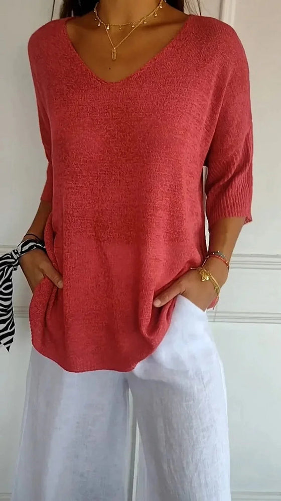 Damen Stricktop mit V-Ausschnitt