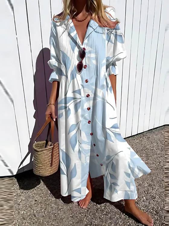 Damen Sommer Hemdblusen Maxi Kleid