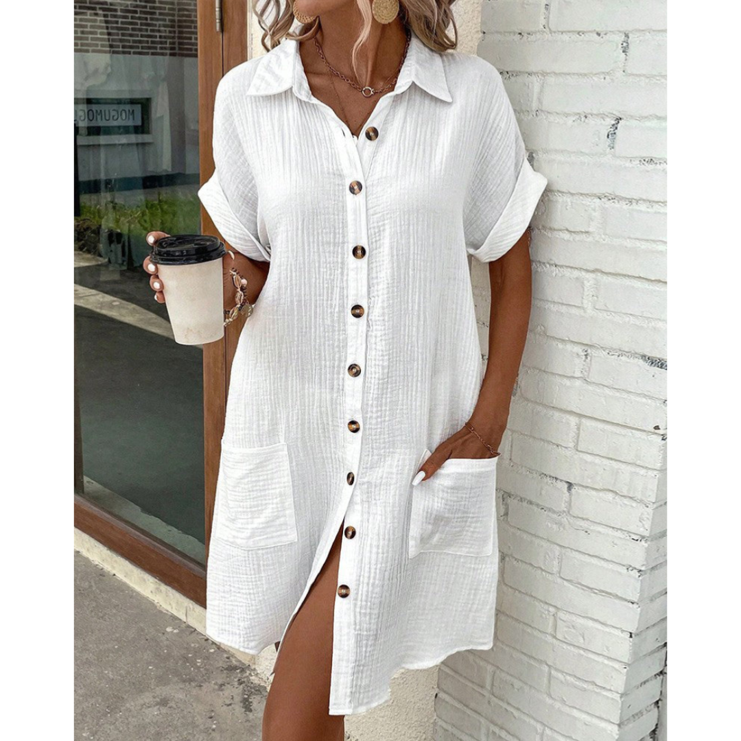 Strandkleid Damen kurzarm mit Knopfleiste