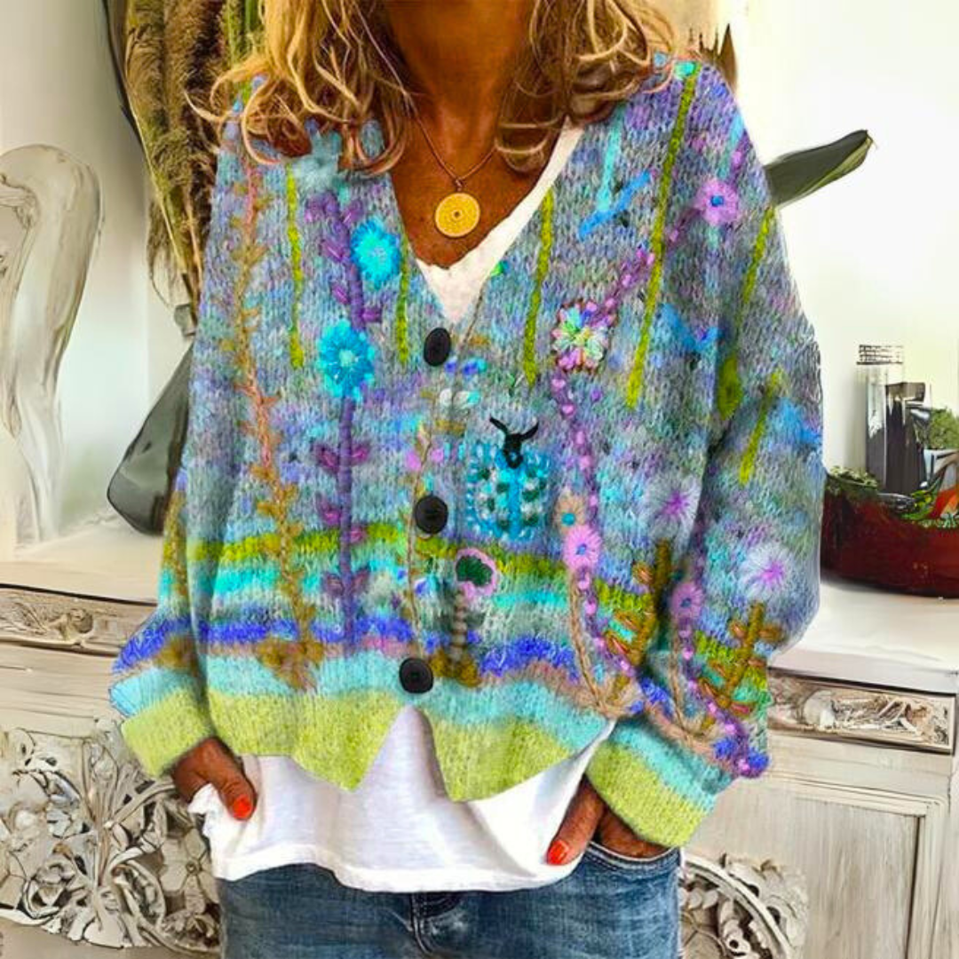 Strickcardigan | Strickjacke Floral Blumenprint