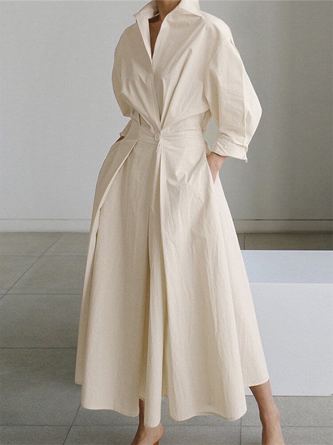 Stilvolles Damen Maxikleid langarm mit Hemdkragen