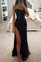 Maxikleid Trägerlos Mit Beinschlitz