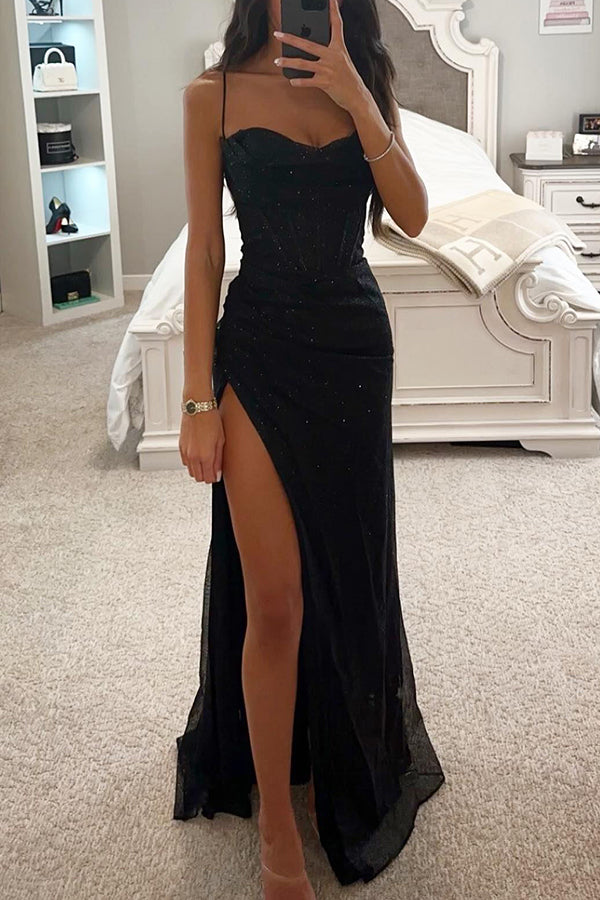 Maxikleid Trägerlos Mit Beinschlitz