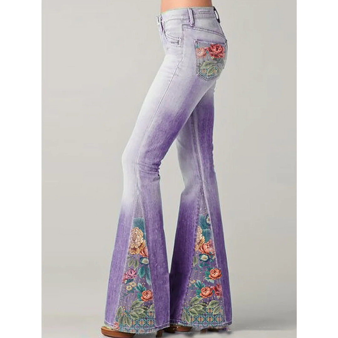 Damen-Jeans mit Blumenstickerei | Schlagjeans