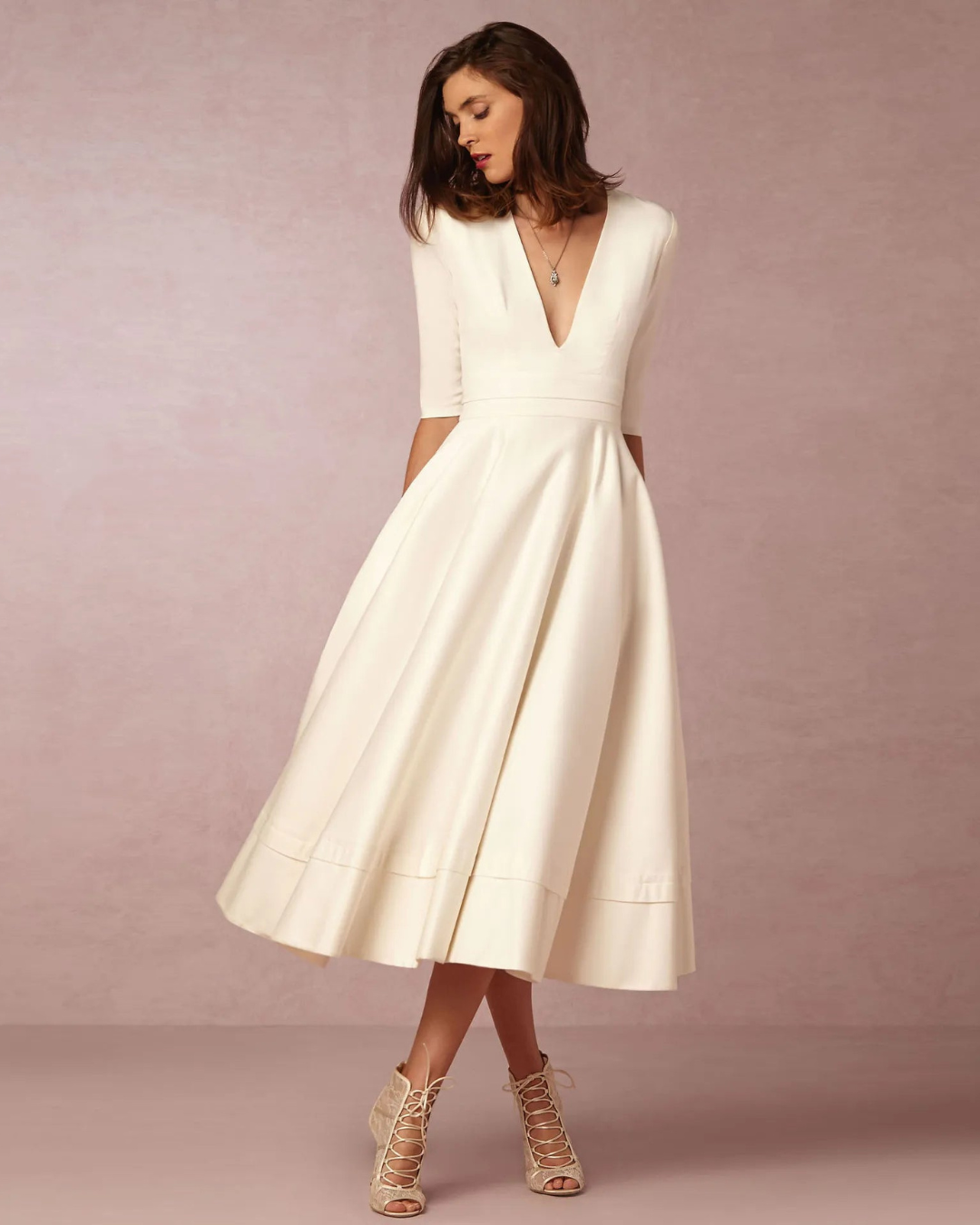 Damen Abend V-Ausschnitt Maxi Kleid