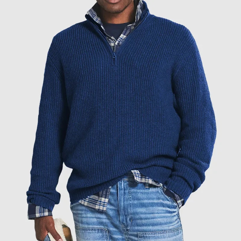 Strickpullover | Pullover Gerippter Mit Stehkragen Und Reißverschluss