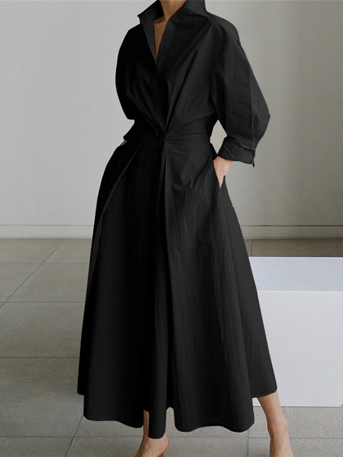 Stilvolles Damen Maxikleid langarm mit Hemdkragen – Ansicht 7