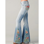 Damen-Jeans mit Blumenstickerei | Schlagjeans