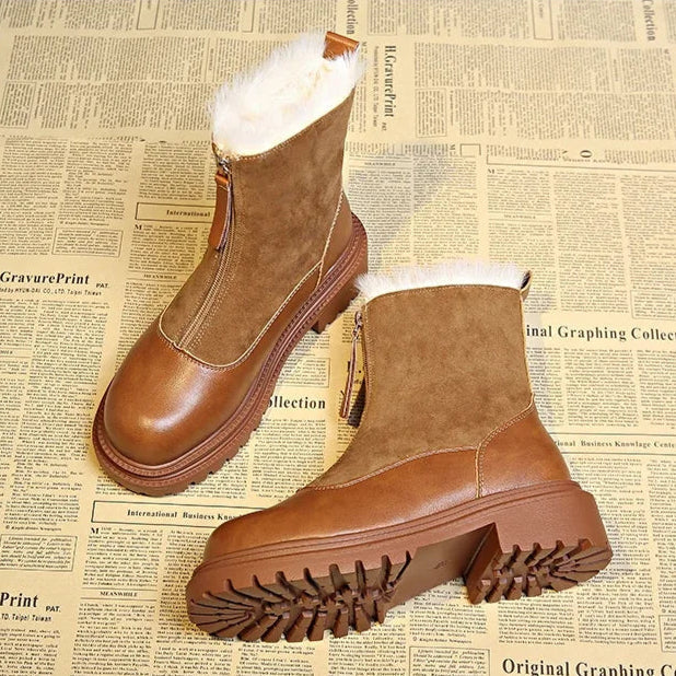 Damen Winterstiefel | Schneeschuhe Profilsohle Mit Frontreißverschluss