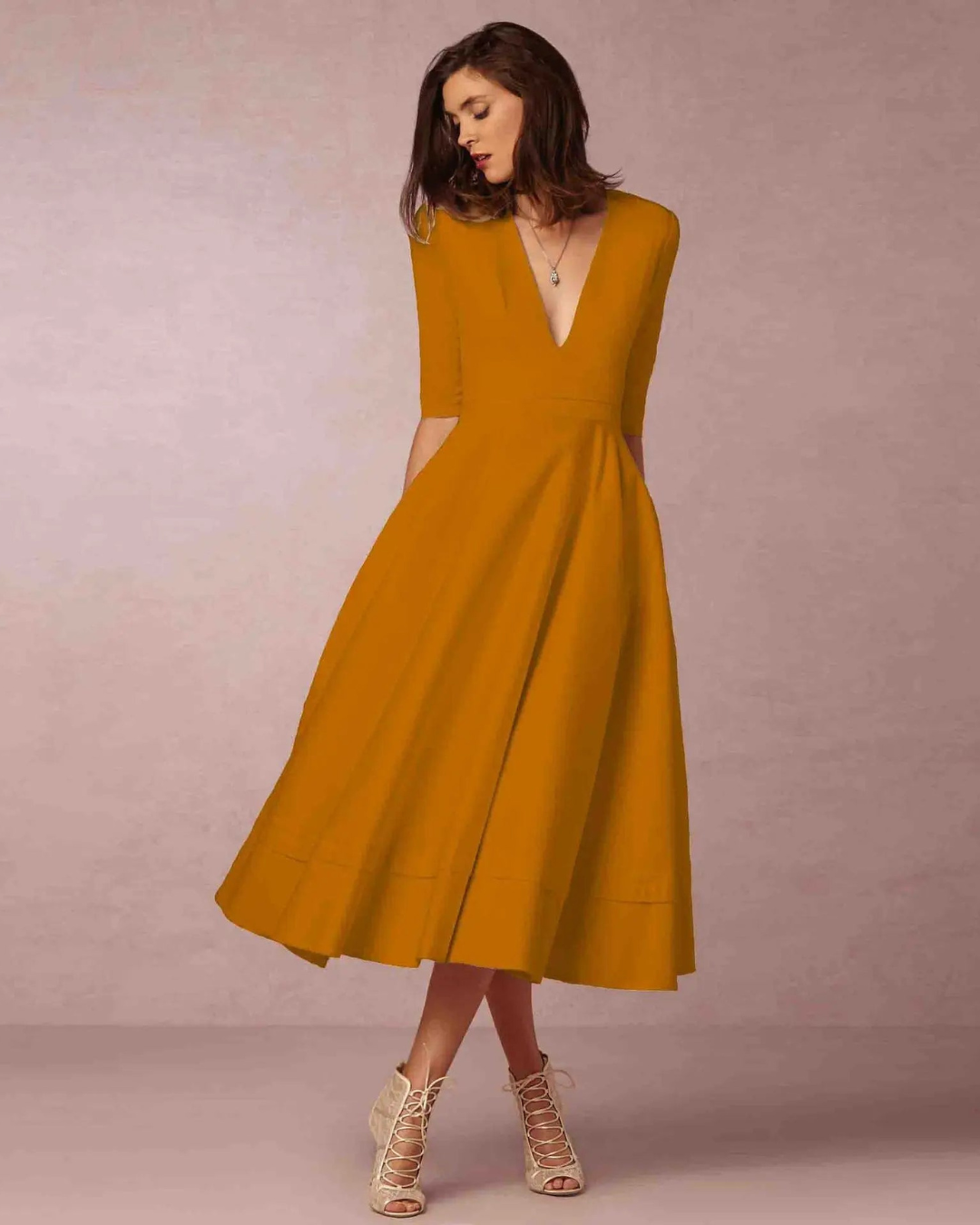 Damen Abend V-Ausschnitt Maxi Kleid