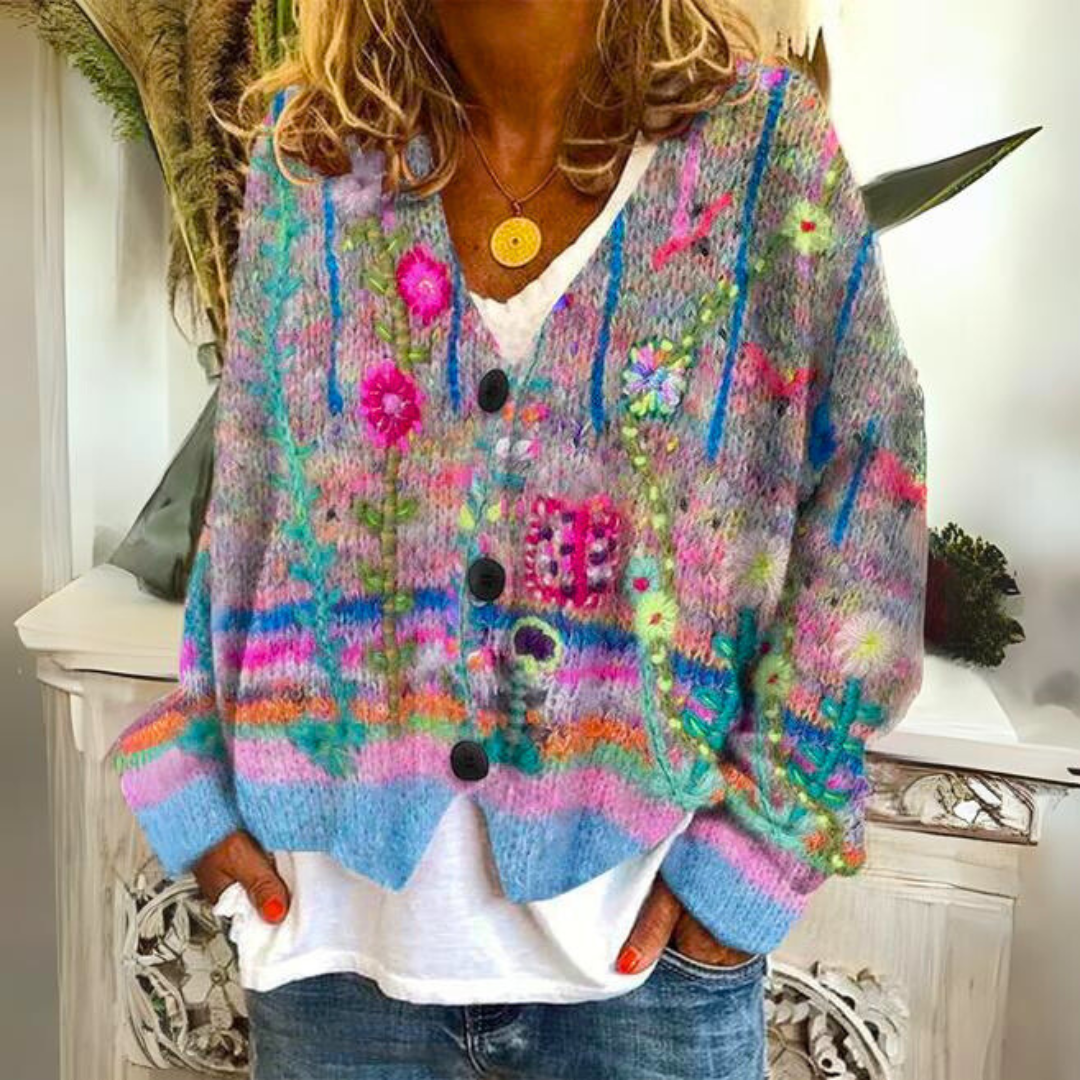 Strickcardigan | Strickjacke Floral Blumenprint