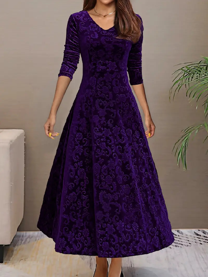 Abendkleid Damen langarm mit V-Ausschnitt