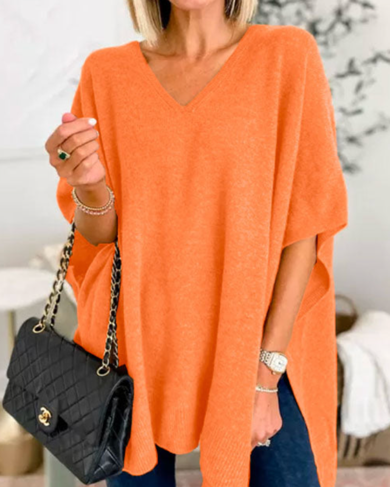 Poncho Pullover | Strickpullover V Ausschnitt Lockerer Schnitt