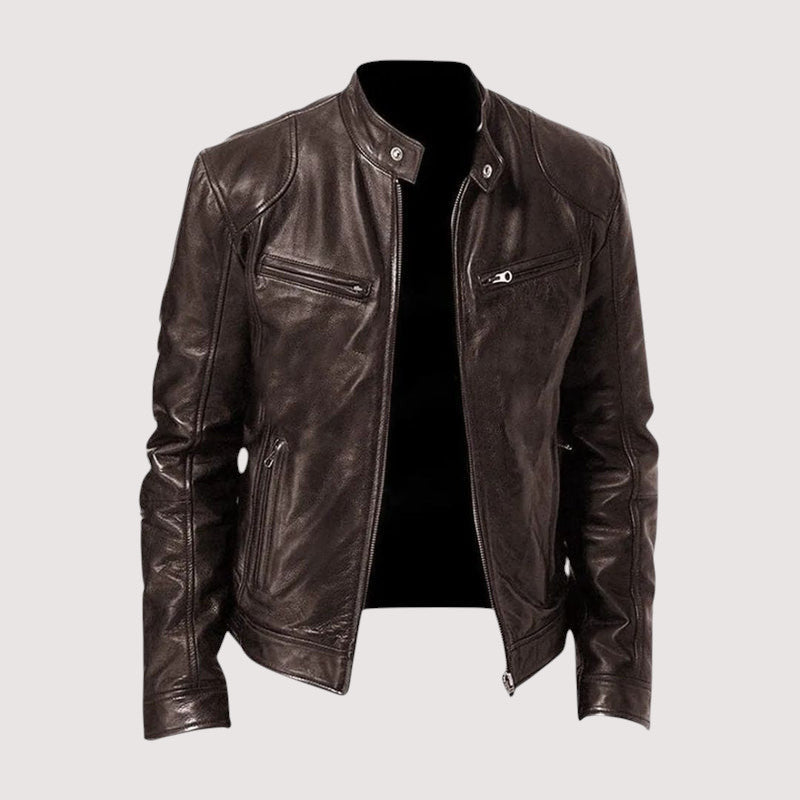 Herren-Lederjacke mit Stehkragen
