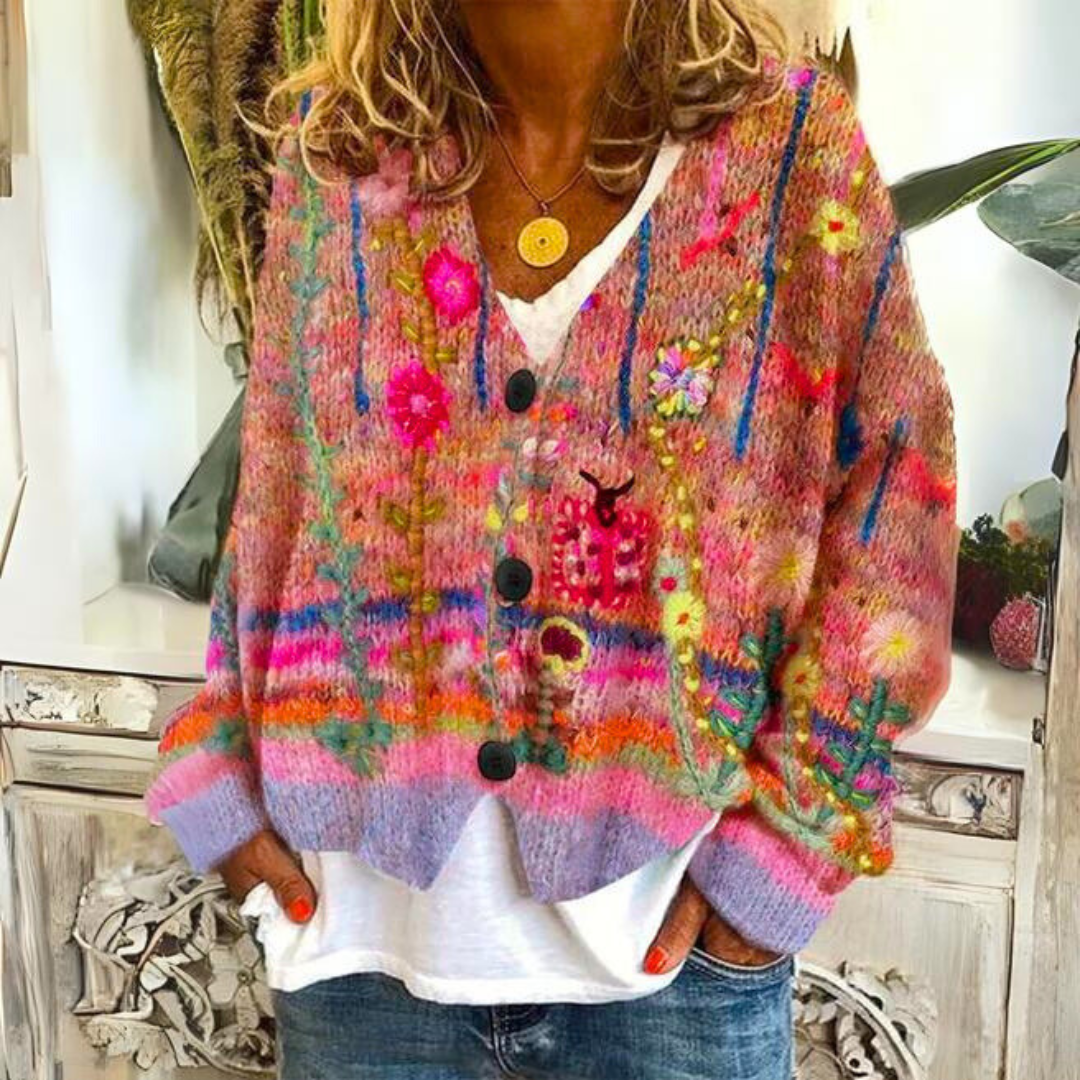 Strickcardigan | Strickjacke Floral Blumenprint
