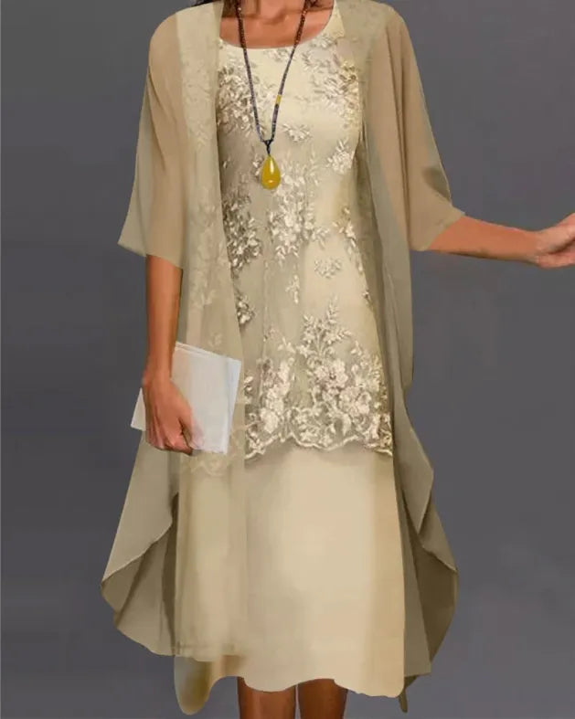 Lagenkleid Damen Midi 3/4-Arm