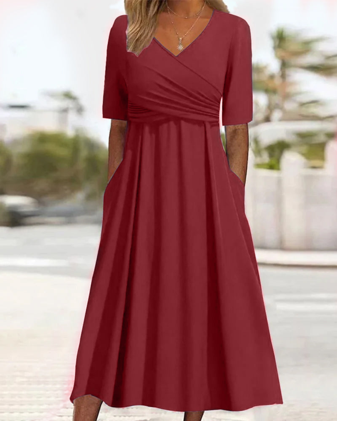 Damen Wickel V-Ausschnitt Maxi Kleid