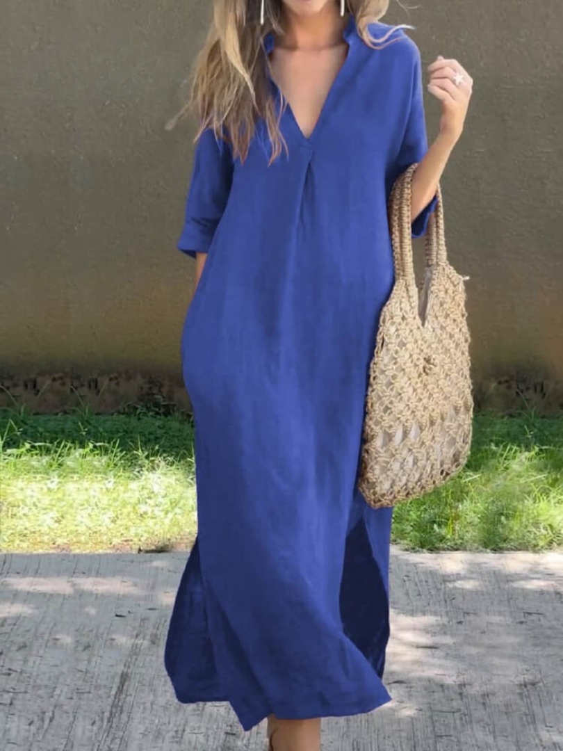 Sommerkleid Damen V-Ausschnitt Halbarm – Ansicht 4