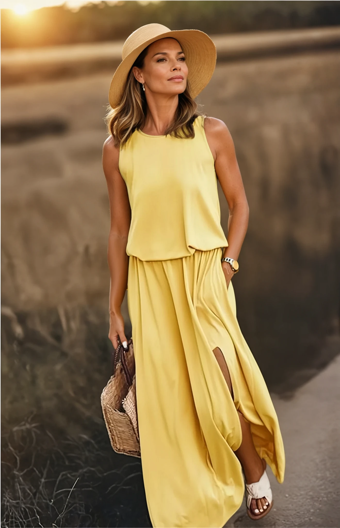 Sommerkleider Damen ärmellos mit Schlitz