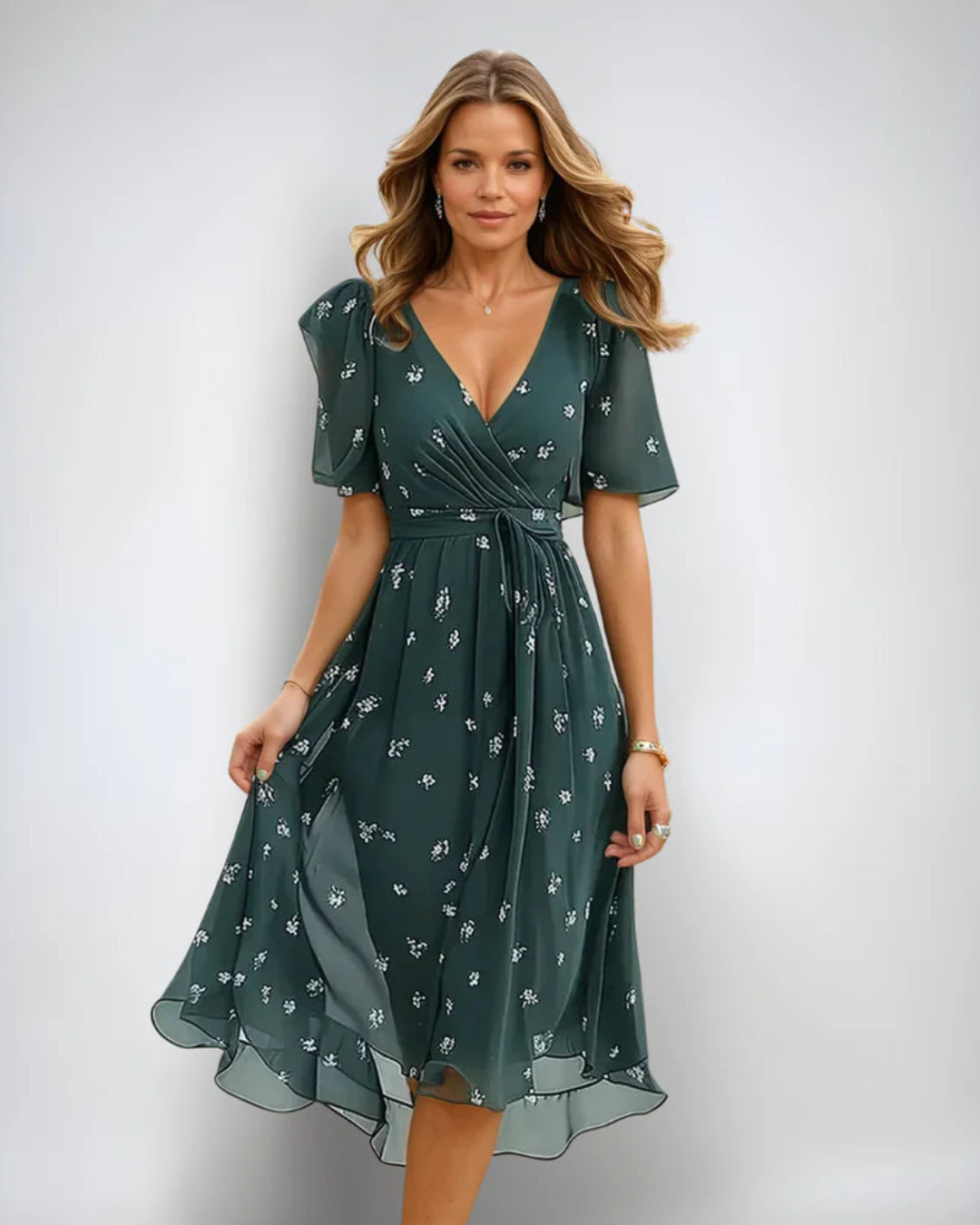 Damen Sommer Midi Wickelkleid Blumen