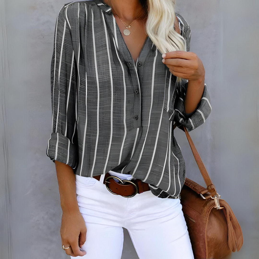 Damen Gestreifte Bluse Mit V-Ausschnitt