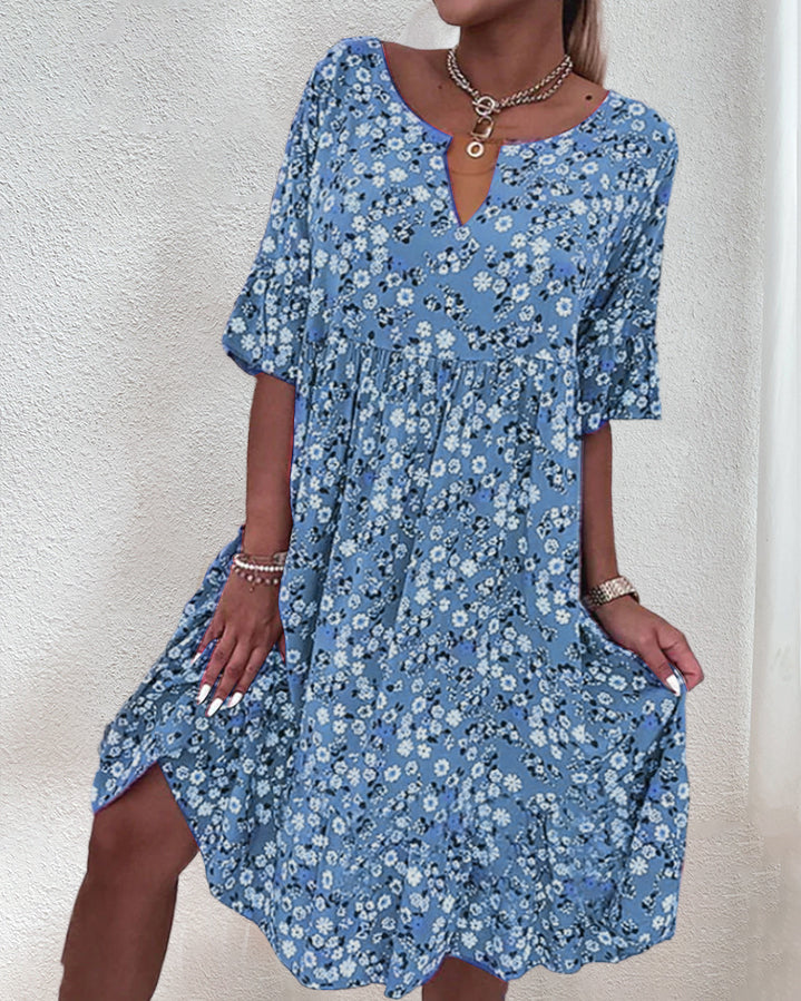 Damen Sommer Floral Locker Midi Kleid