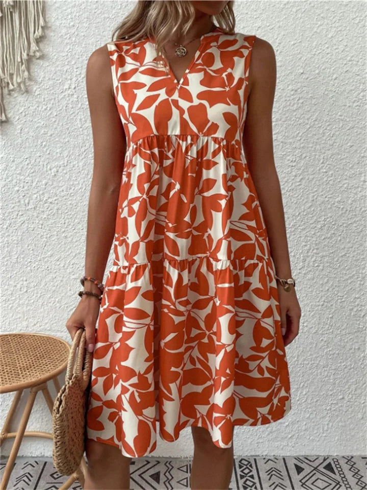 Sommerkleid Damen ärmellos mit Blattmuster – Ansicht 3
