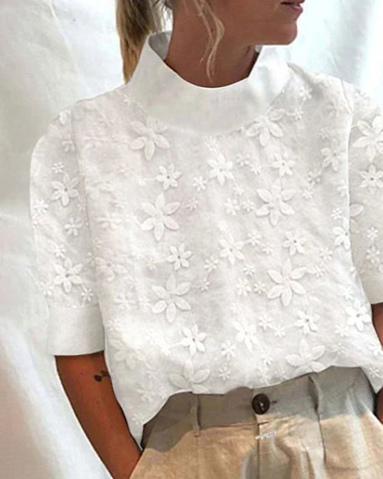 Bluse Damen mit Stehkragen und Spitze