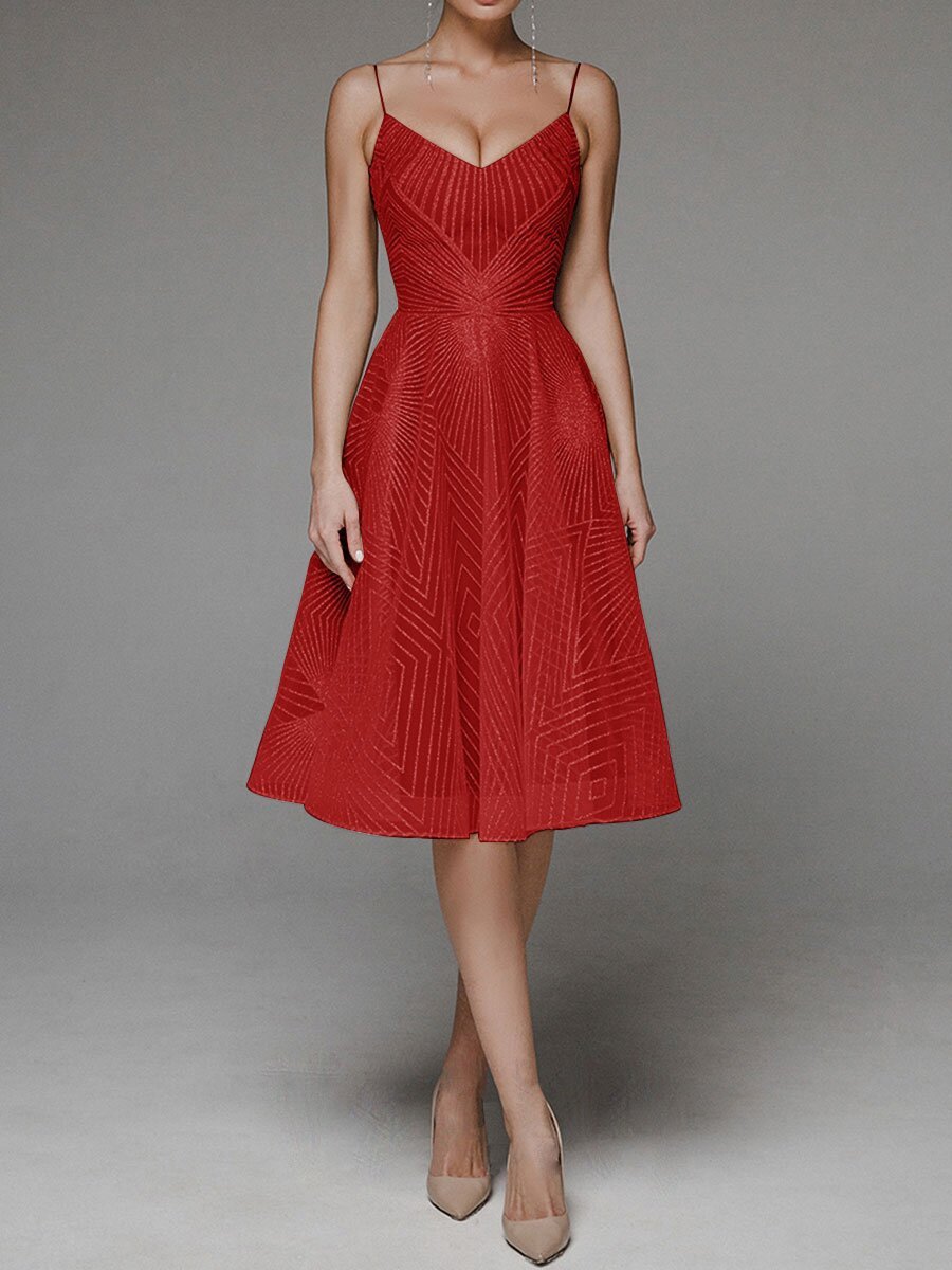 Elegantes A-Linien-Kleid Damen Midi Spaghettiträger