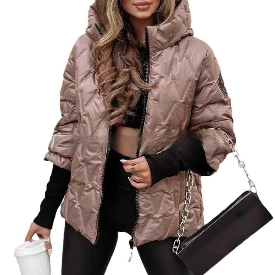 Dauenjacke Kapuze | Winterjacke Kurzer Schnitt Reißverschluss