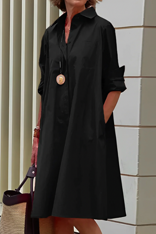 Damen Hemdblusen Midi Kleid