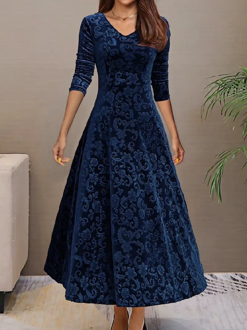 Abendkleid Damen langarm mit V-Ausschnitt