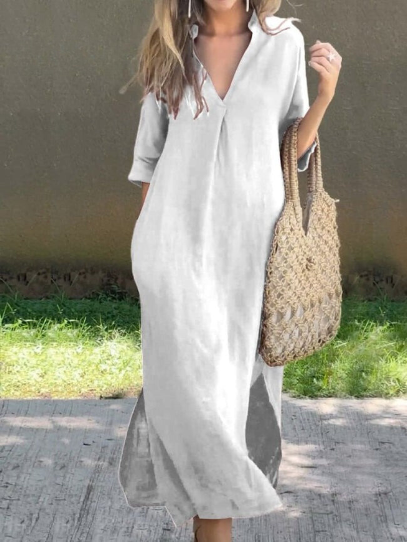 Sommerkleid Damen V-Ausschnitt Halbarm – Ansicht 3