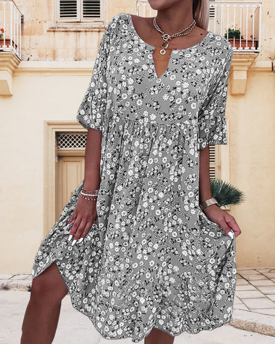 Damen Sommer Floral Locker Midi Kleid