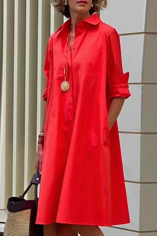 Damen Hemdblusen Midi Kleid