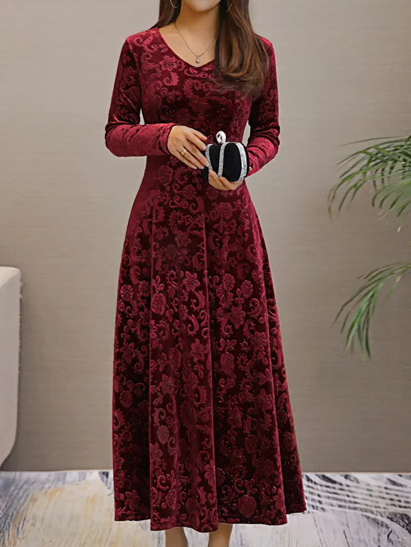 Abendkleid Damen langarm mit V-Ausschnitt