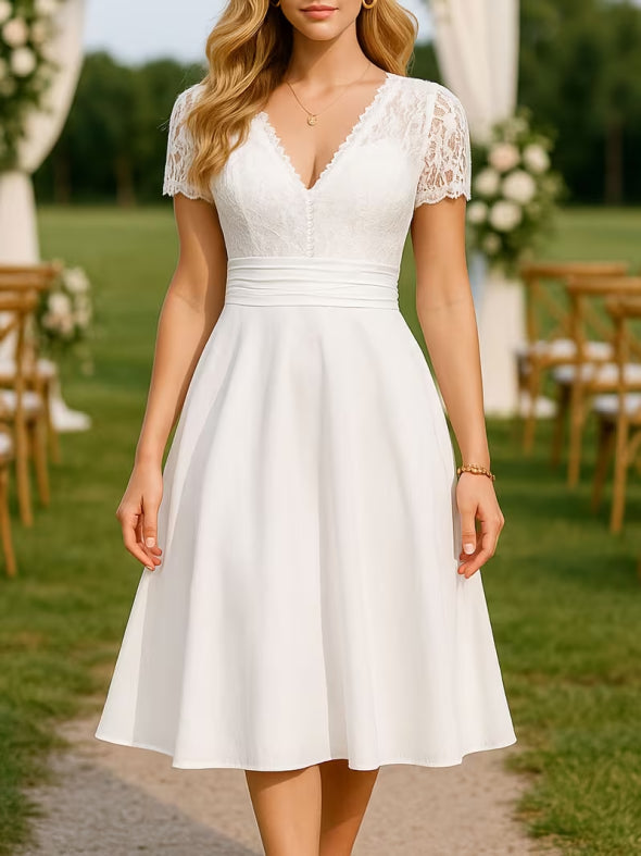 Hochzeitskleid Damen Midi mit Spitzentop