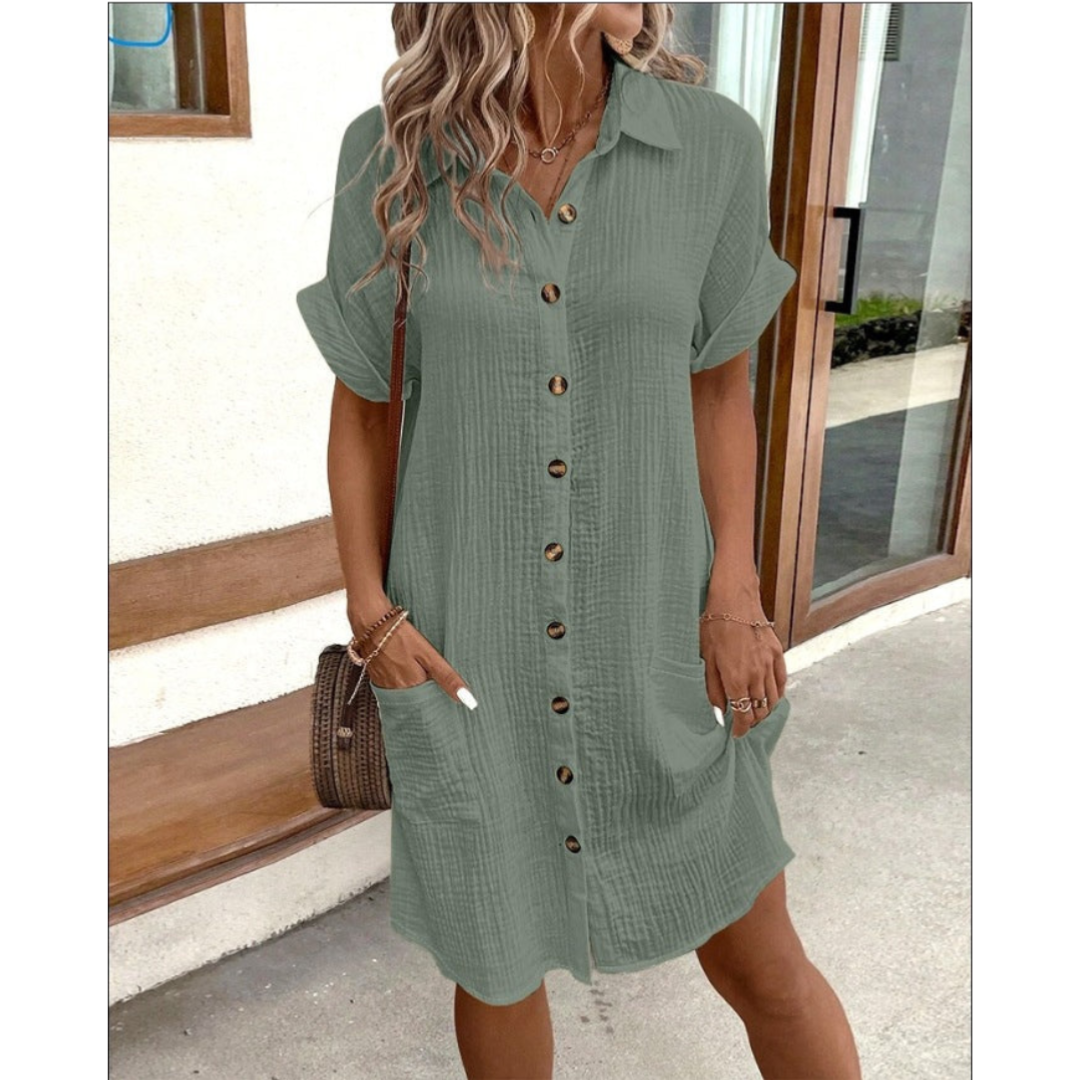 Strandkleid Damen kurzarm mit Knopfleiste – Ansicht 7